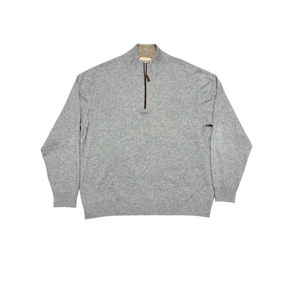 Kinross Cashmere XL Quarter Zip Sweater Light Blue Heather Mock Neck Pullover